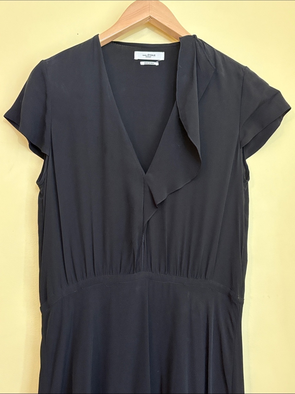 Isabel Marant Étoile West Black Asymmetrical Hem Flutter Sleeve Midi Dress 38/M - Picture 4 of 15